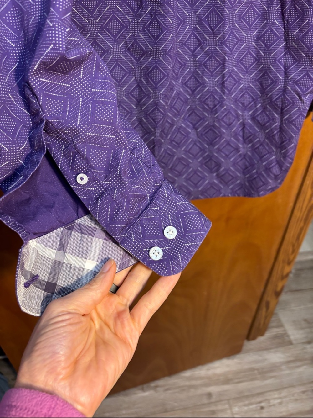 Cinch Purple Diamond-Pattern Long Sleeve Button-Down Shirt - Picture 6 of 7